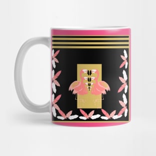 Black and Pink Art Deco Flamingos with a Golden Color Mug